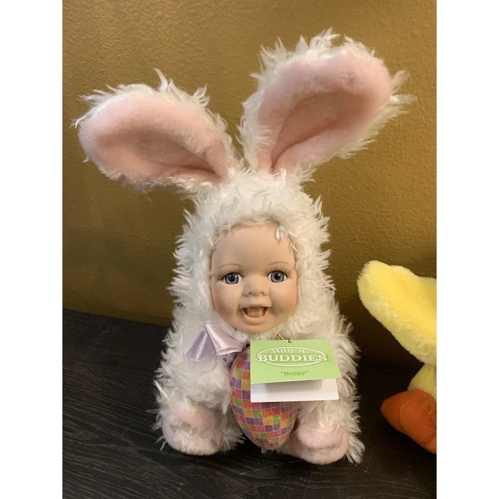 Dept 56 Hug-A-Buddies Geppeddo Porcelain Face Plush Easter Bunny Duck Hoppy